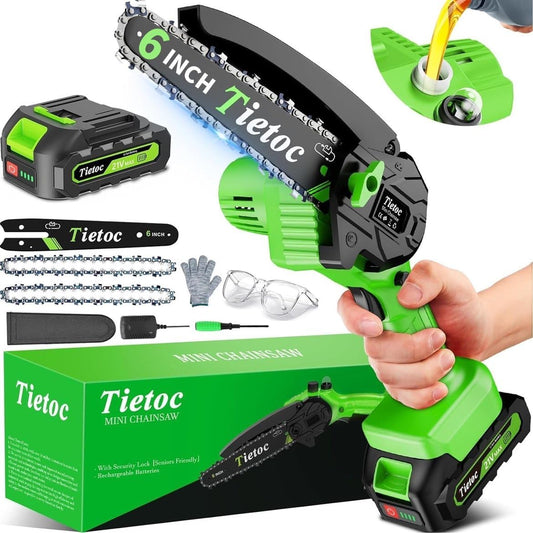 Tietoc Mini Cordless Electric Chainsaw – Battery Powered Handheld Saw for Wood Cutting and Tree Trimming, Lightweight Pruning Tool for Garden and Household Use