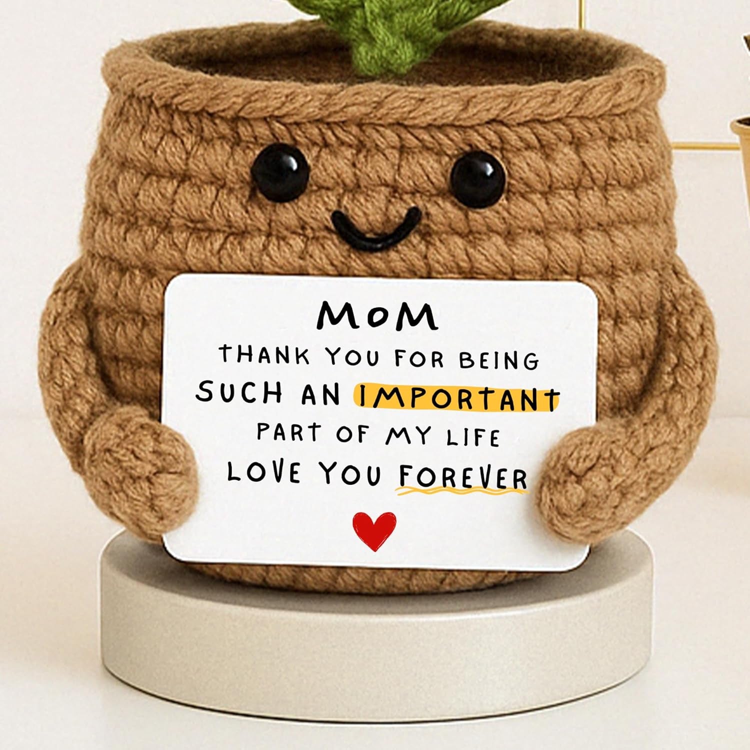 Handmade Crochet Sunflower for Mom – Mother’s Day & Birthday Gifts for Moms from Daughter or Son | Positive Inspirational Plush Flower Keepsake