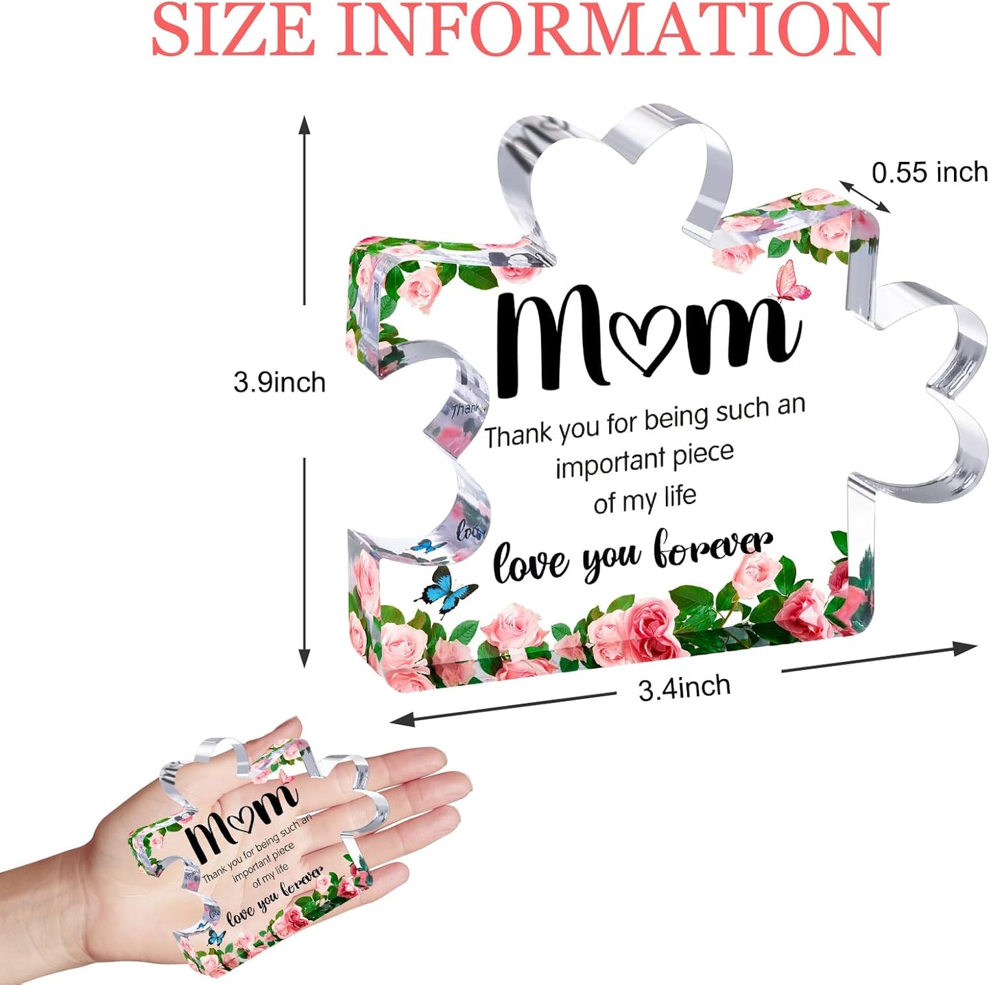 Personalized Acrylic Puzzle Piece Plaque for Mom – Mother’s Day Gifts for Mom, Grandma & Wife from Daughter, Son & Husband | Engraved Desk Decor for Birthday, Anniversary & Christmas
