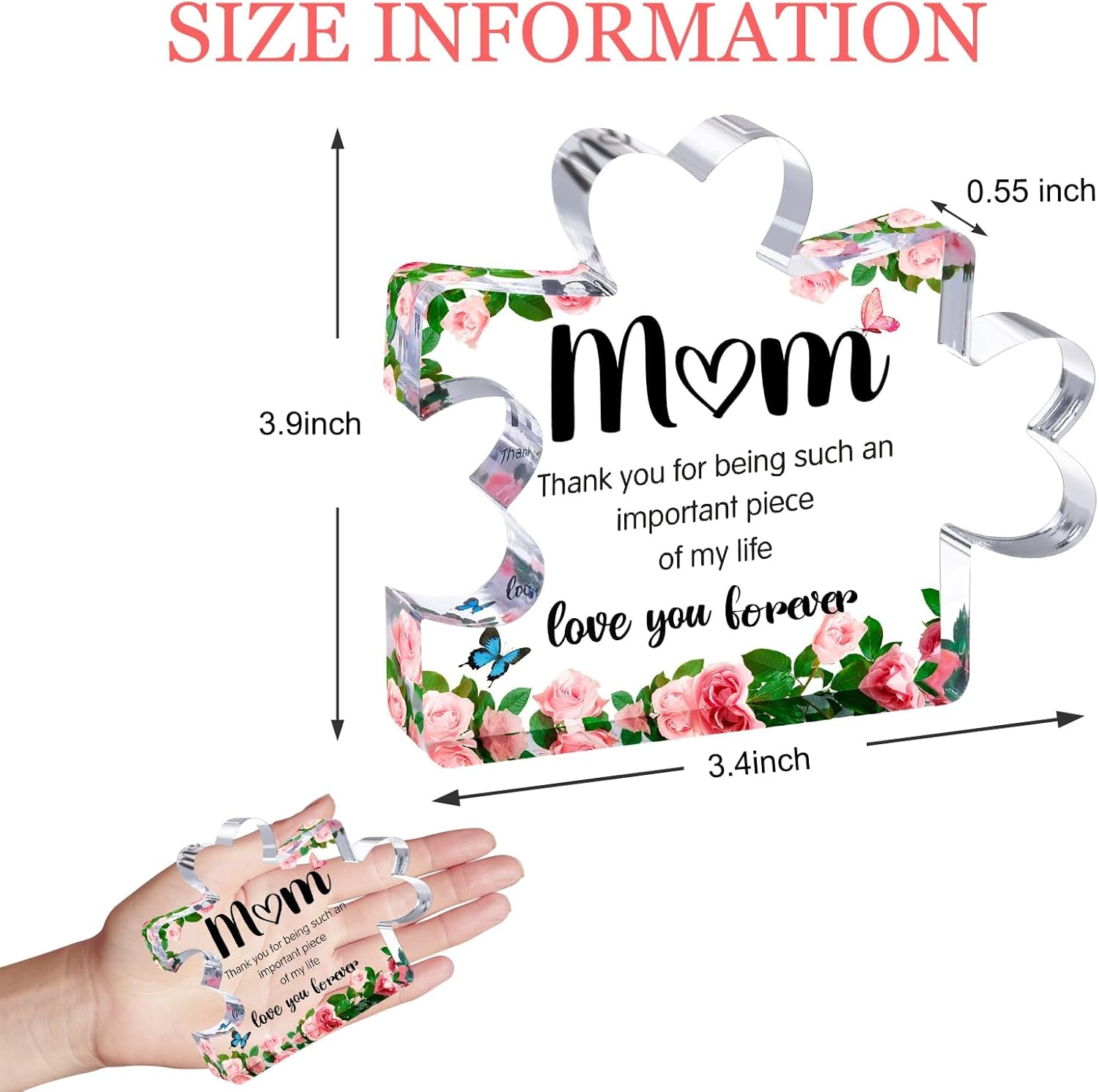 Personalized Acrylic Puzzle Piece Plaque for Mom – Mother’s Day Gifts for Mom, Grandma & Wife from Daughter, Son & Husband | Engraved Desk Decor for Birthday, Anniversary & Christmas