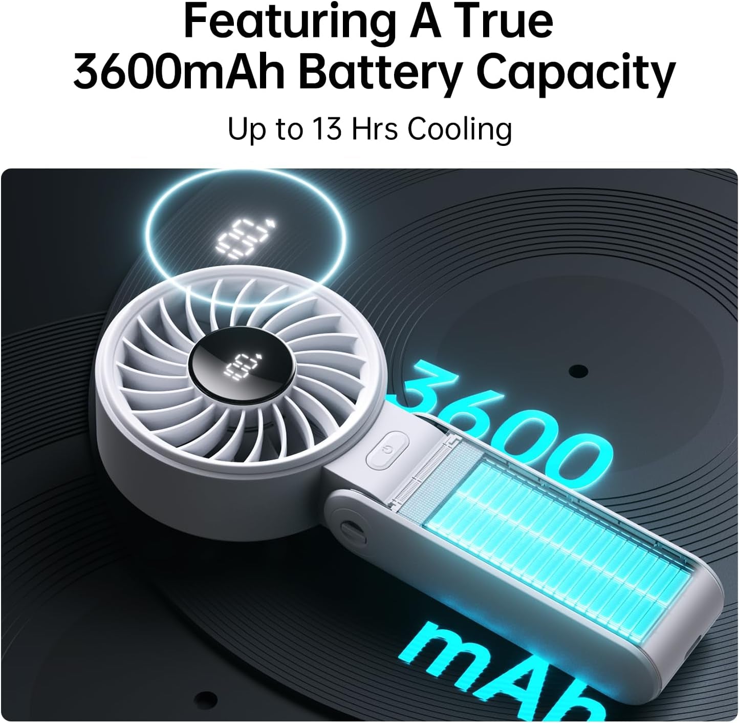 3-in-1 Portable Handheld Fan – 3600mAh Rechargeable Personal Fan with LED Display, 5 Speeds, Up to 13 Hours Runtime