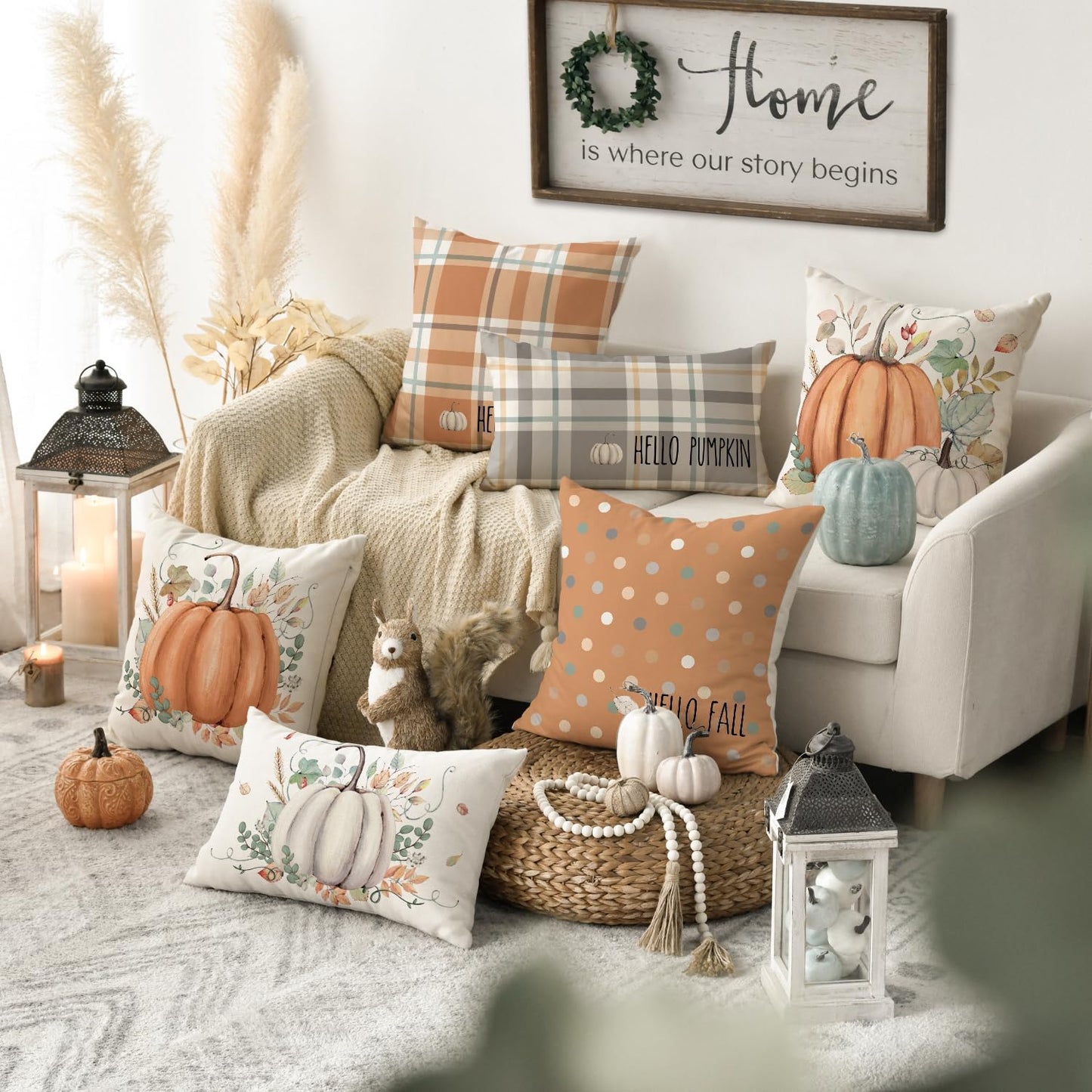 Fall Pumpkin Pillow Covers Set of 4 – 18x18 Inch Autumn Decorative Cushion Covers