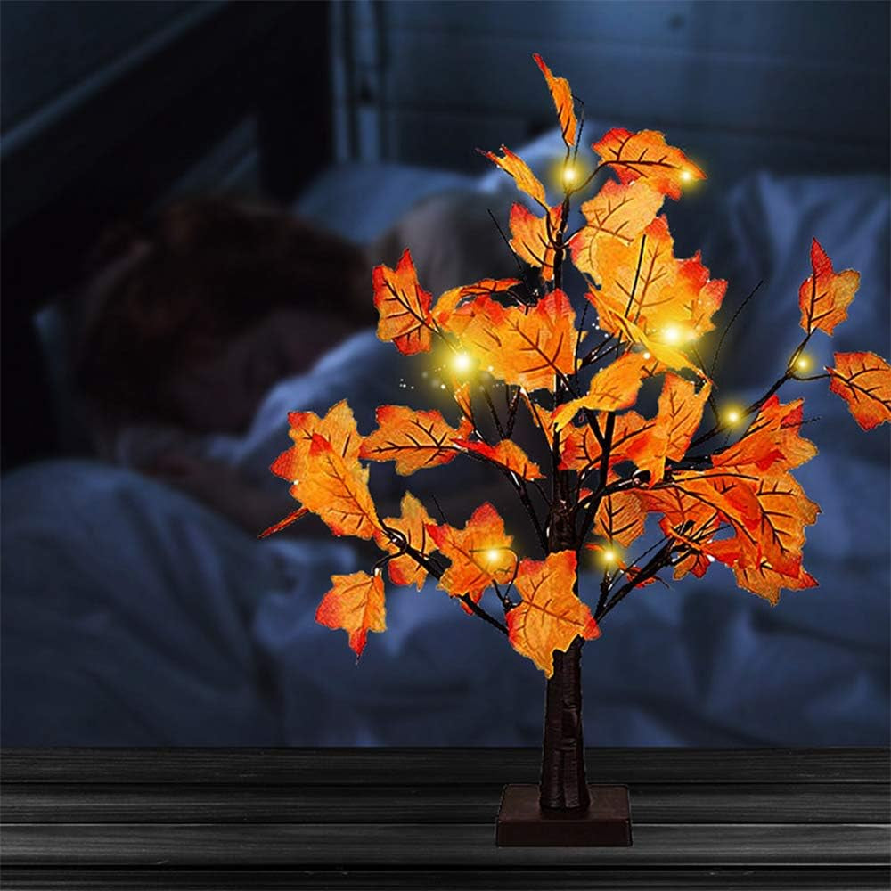 Lighted Artificial Fall Maple Tree – 24 LED Battery Operated Autumn Table Decoration
