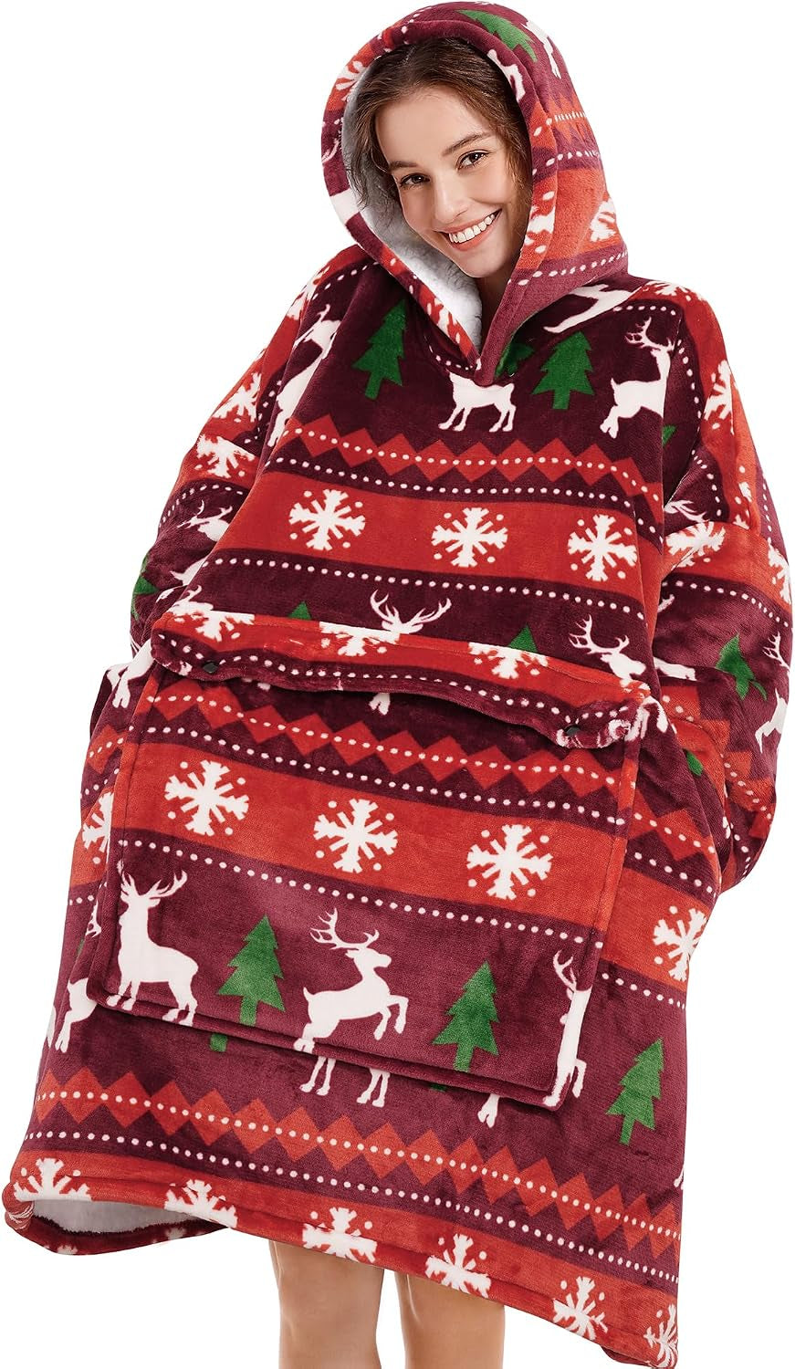 Oversized Hoodie Blanket for Adults – Sherpa Fleece Wearable Blanket