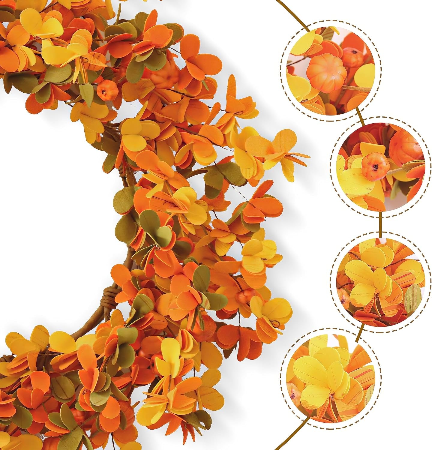 20-Inch Fall Wreath for Front Door – Artificial Autumn Harvest Wreath