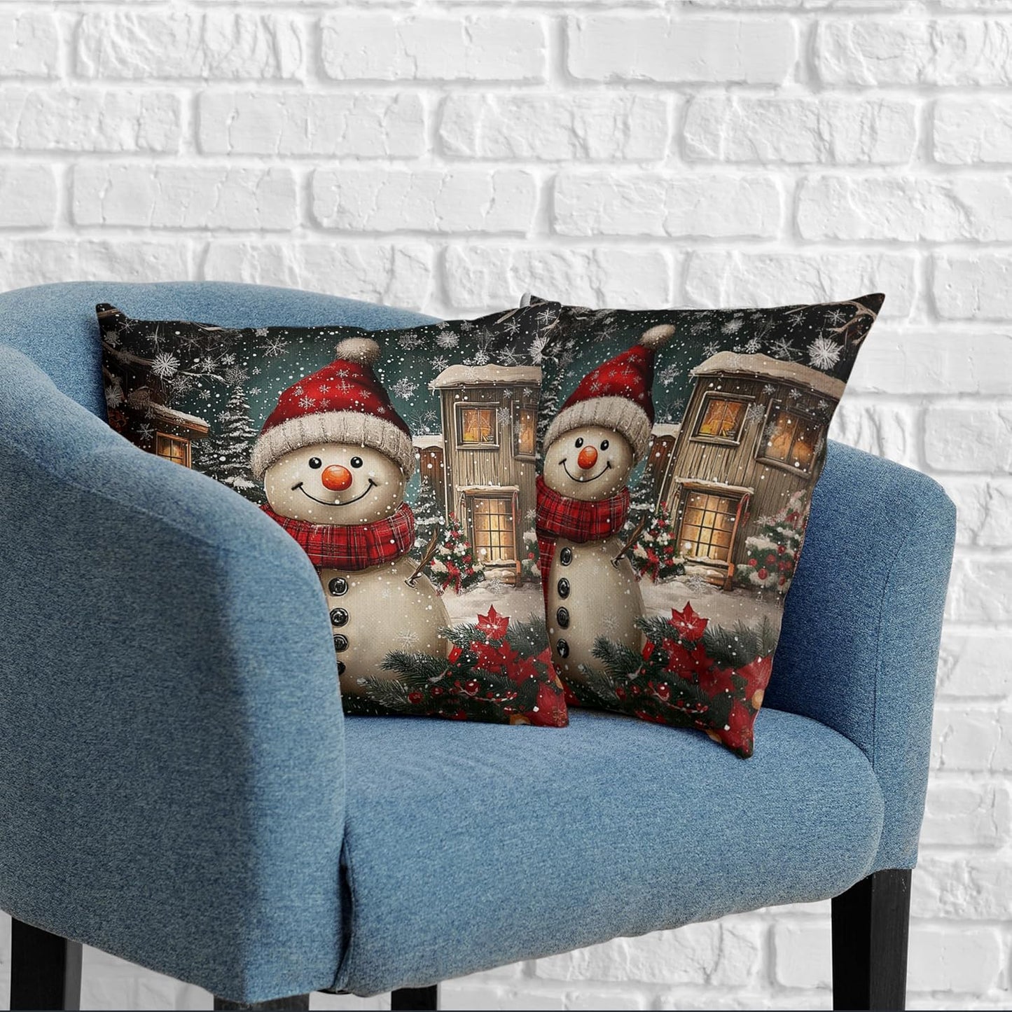 Christmas Snowman Pillow Covers Set of 2 – Red Winter Throw Pillow Covers