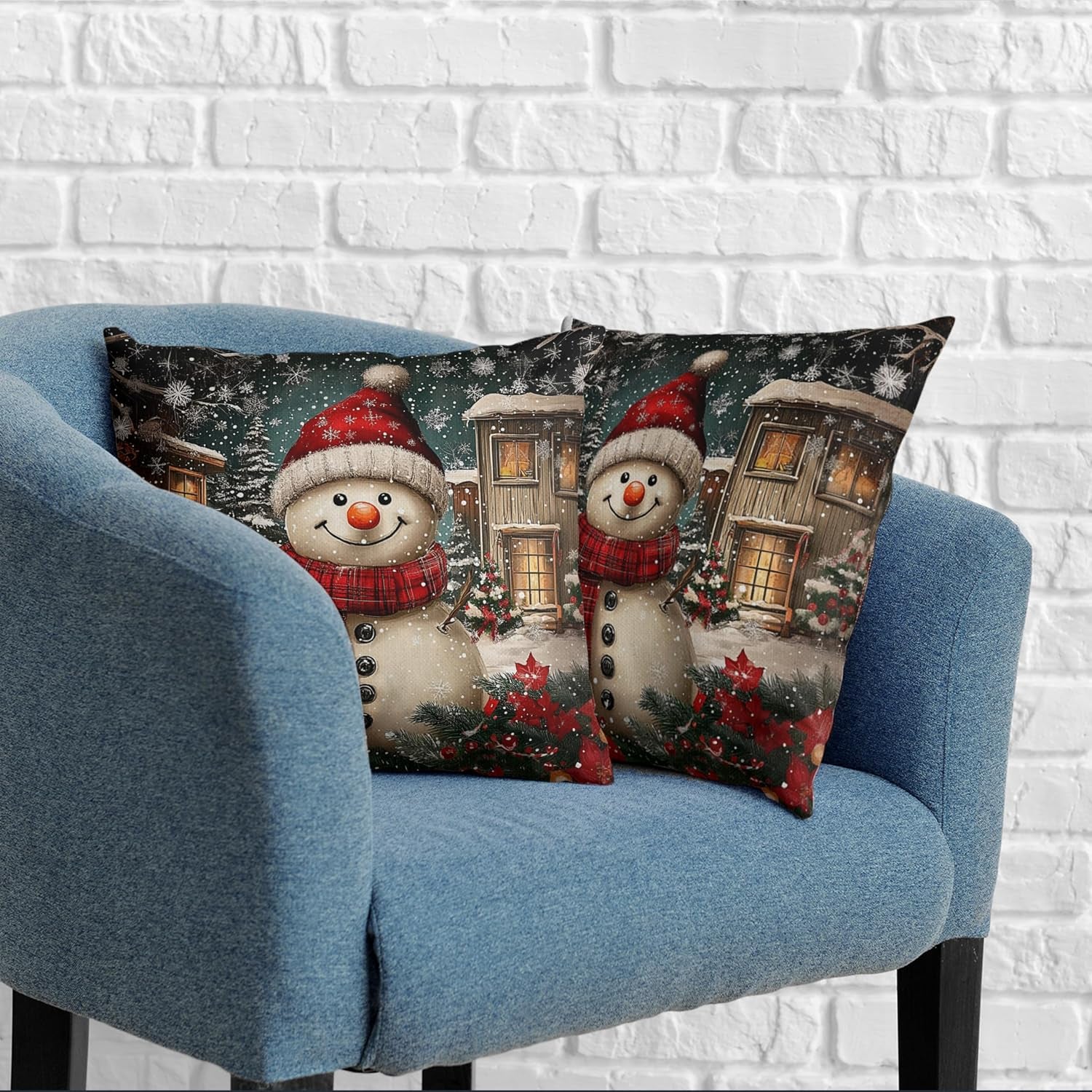 Christmas Snowman Pillow Covers Set of 2 – Red Winter Throw Pillow Covers