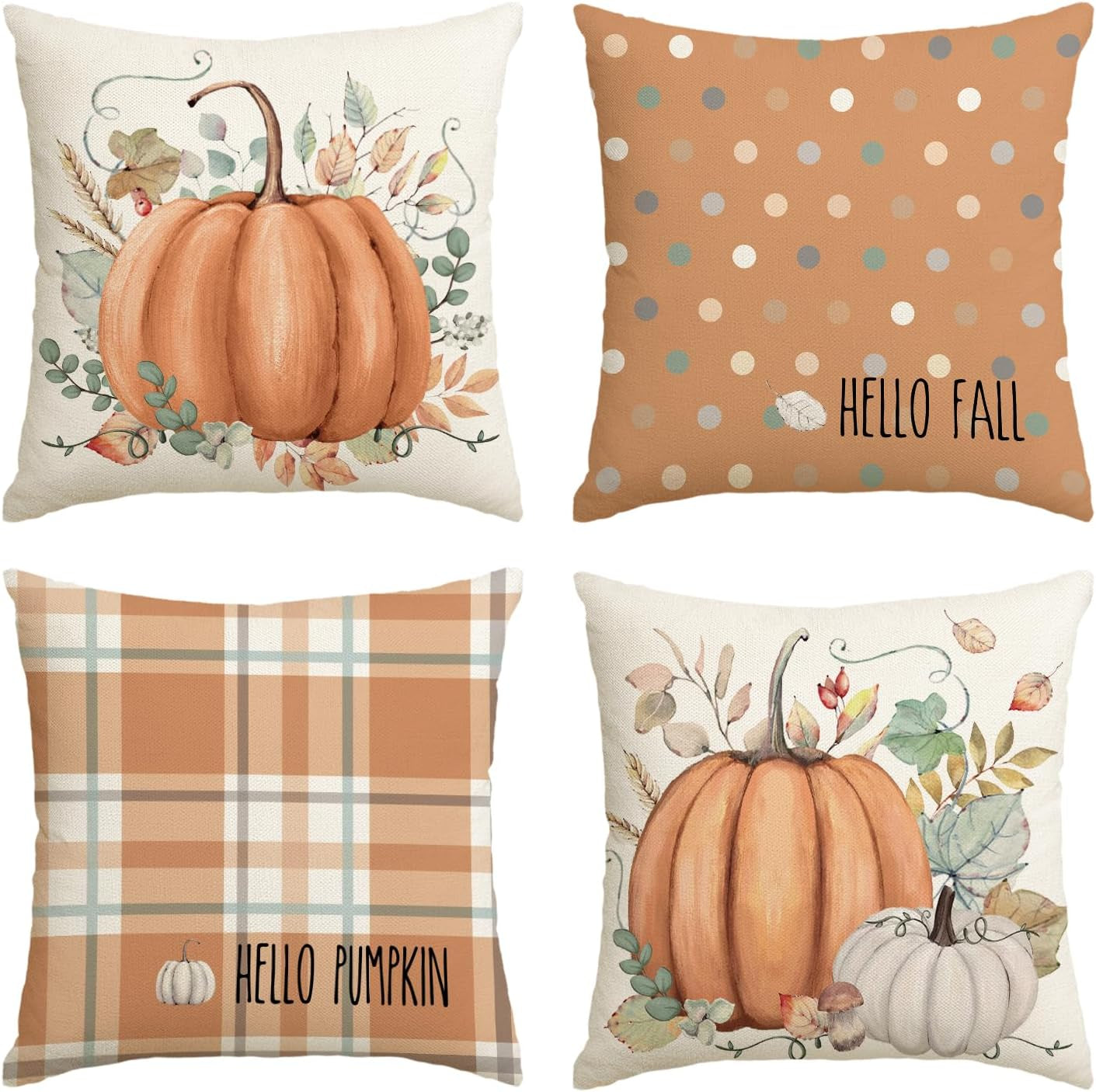 Fall Pumpkin Pillow Covers Set of 4 – 18x18 Inch Autumn Decorative Cushion Covers