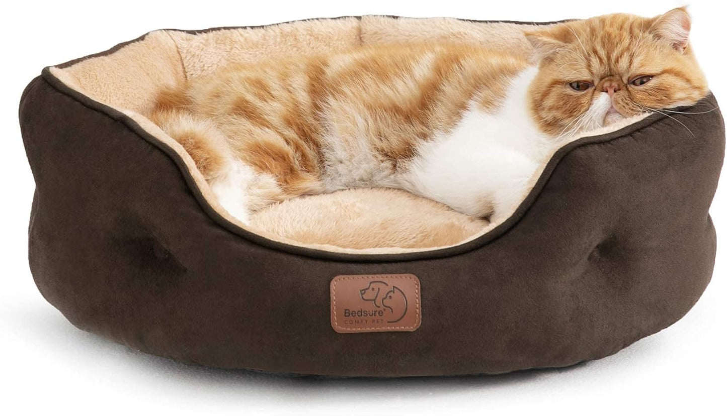 Small Round Plush Pet Bed –  Washable Dog and Cat Bed with a Soft Cushion
