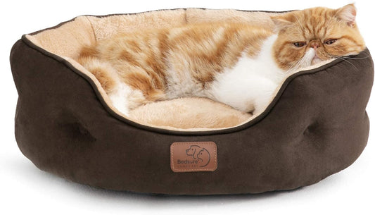 Small Round Plush Pet Bed –  Washable Dog and Cat Bed with a Soft Cushion