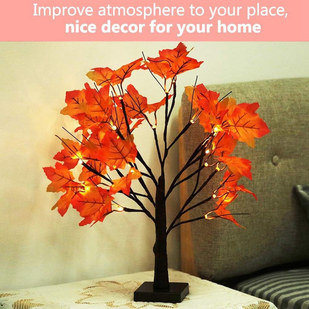 Lighted Artificial Fall Maple Tree – 24 LED Battery Operated Autumn Table Decoration