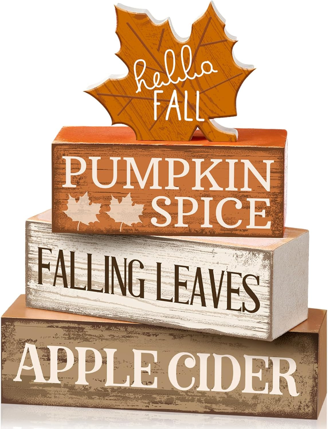 Fall Wooden Maple Leaf Decorations Set of 4 – Rustic Autumn Tiered Tray Decor