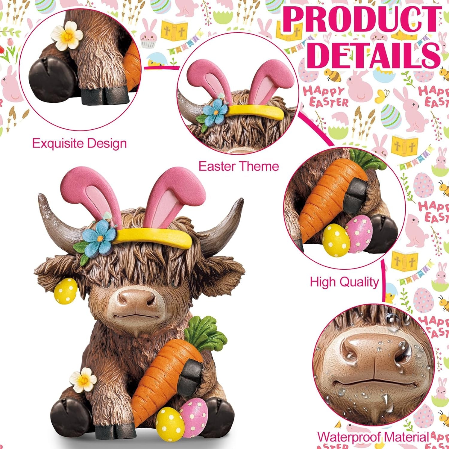 2 PCS Easter Highland Cow Figurines Bunny Decor – Spring Tiered Tray Decorations